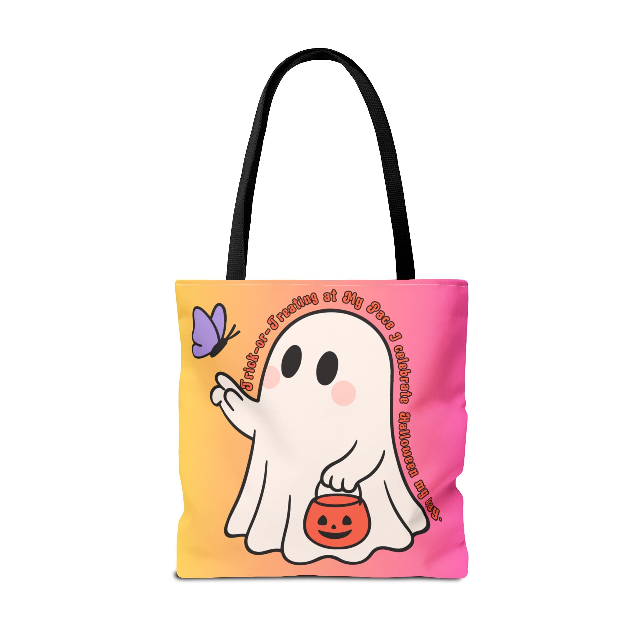 Kawaii Ghost Tote Bag, Pastel Halloween Trick or Treat Bag, Cute Spooky Aesthetic Tote, Pink Orange Ghost Shopper, Fun Halloween Gift