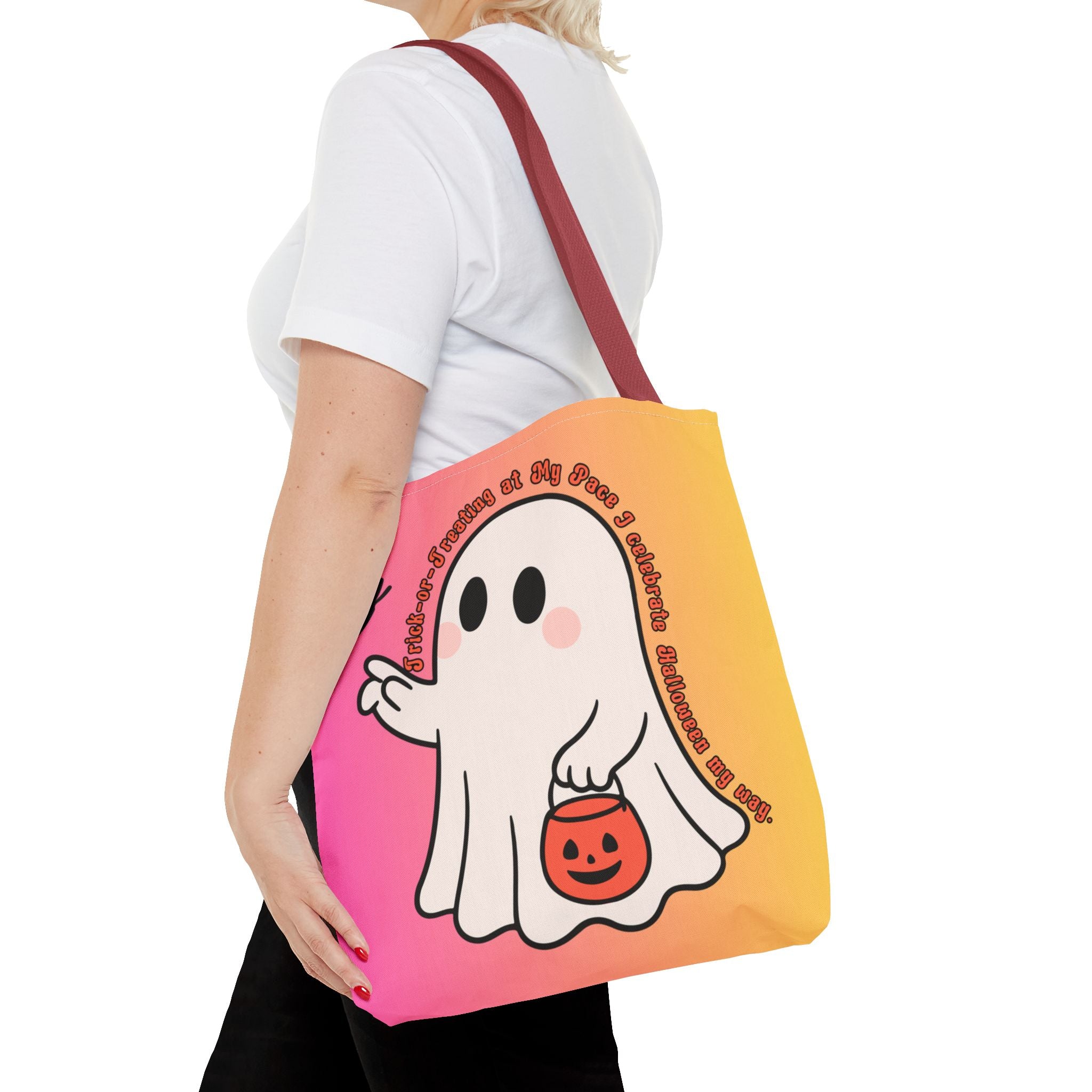 Kawaii Ghost Tote Bag, Pastel Halloween Trick or Treat Bag, Cute Spooky Aesthetic Tote, Pink Orange Ghost Shopper, Fun Halloween Gift