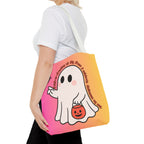 Kawaii Ghost Tote Bag, Pastel Halloween Trick or Treat Bag, Cute Spooky Aesthetic Tote, Pink Orange Ghost Shopper, Fun Halloween Gift