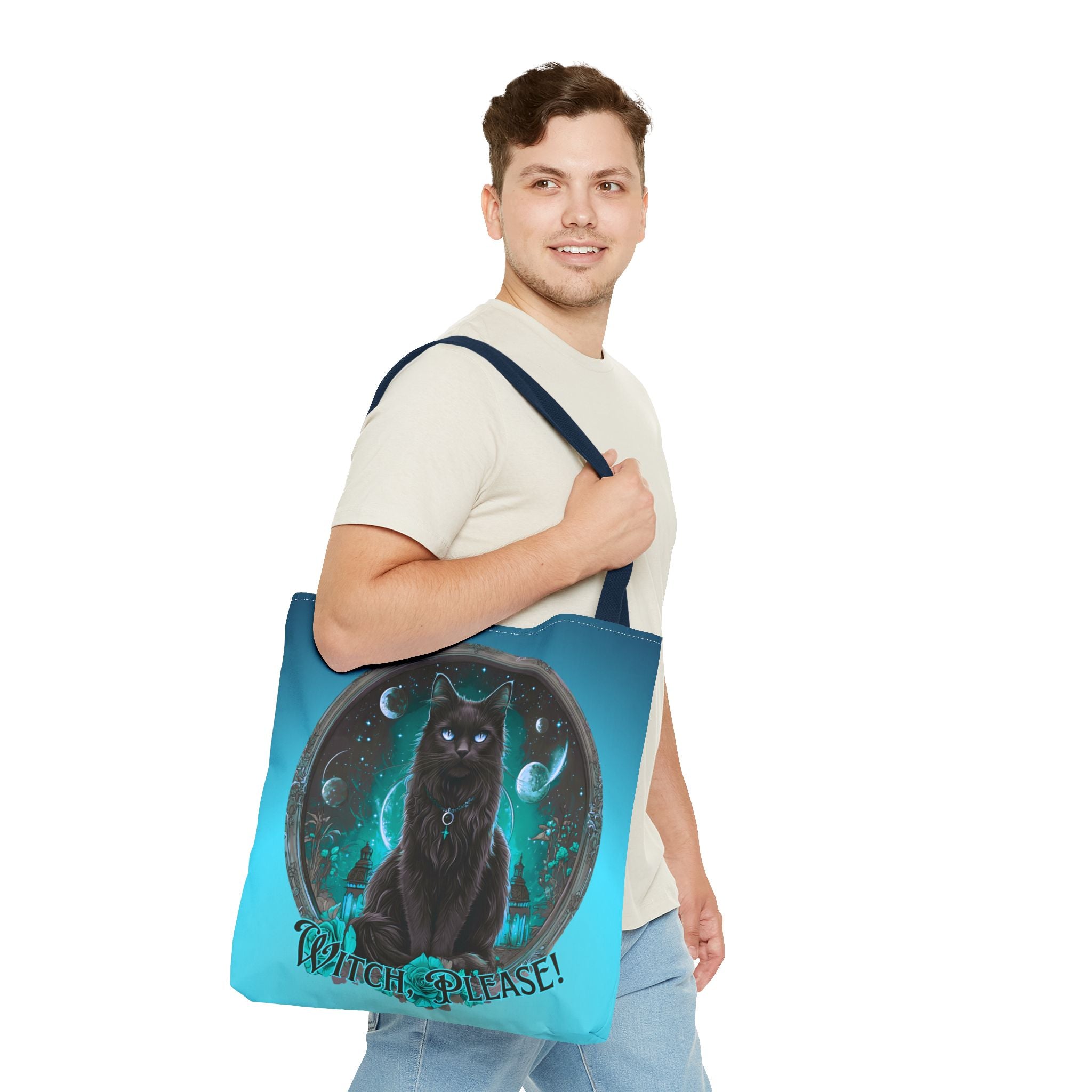 Witch Please Tote Bag – Gothic Black Cat, Spooky Moon Phases, Witchy Aesthetic Shopper