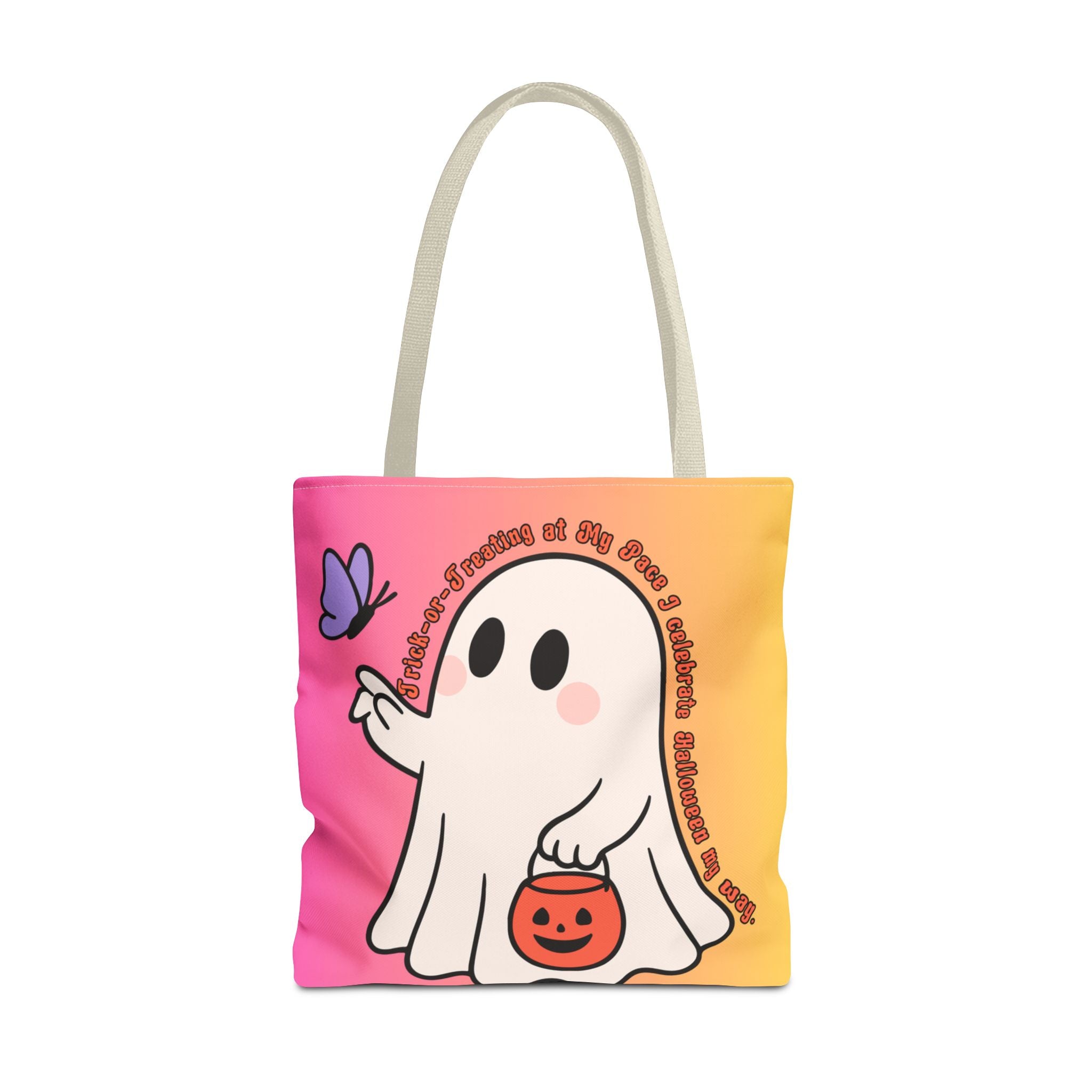 Kawaii Ghost Tote Bag, Pastel Halloween Trick or Treat Bag, Cute Spooky Aesthetic Tote, Pink Orange Ghost Shopper, Fun Halloween Gift