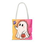 Kawaii Ghost Tote Bag, Pastel Halloween Trick or Treat Bag, Cute Spooky Aesthetic Tote, Pink Orange Ghost Shopper, Fun Halloween Gift