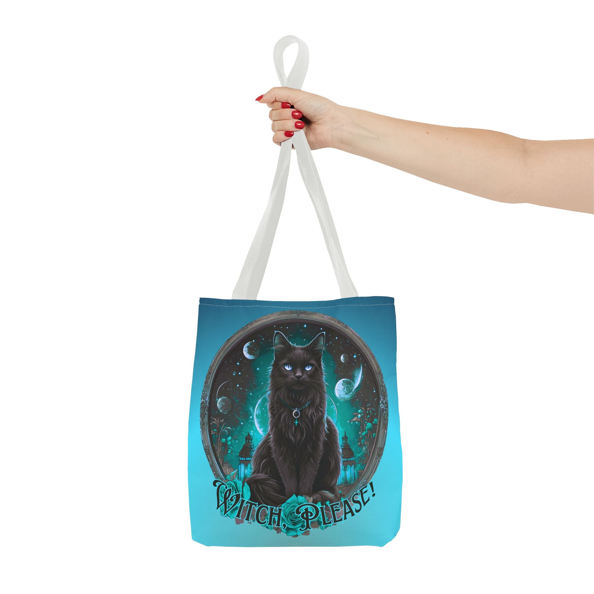 Witch Please Tote Bag – Gothic Black Cat, Spooky Moon Phases, Witchy Aesthetic Shopper