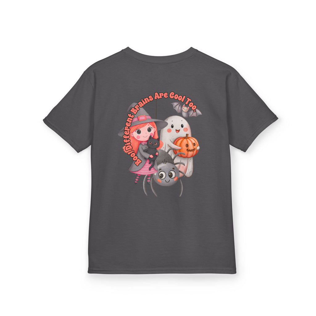 “Boo! Different Brains Are Cool Too” Kids Halloween T-Shirt – Inclusive Slogan Tee