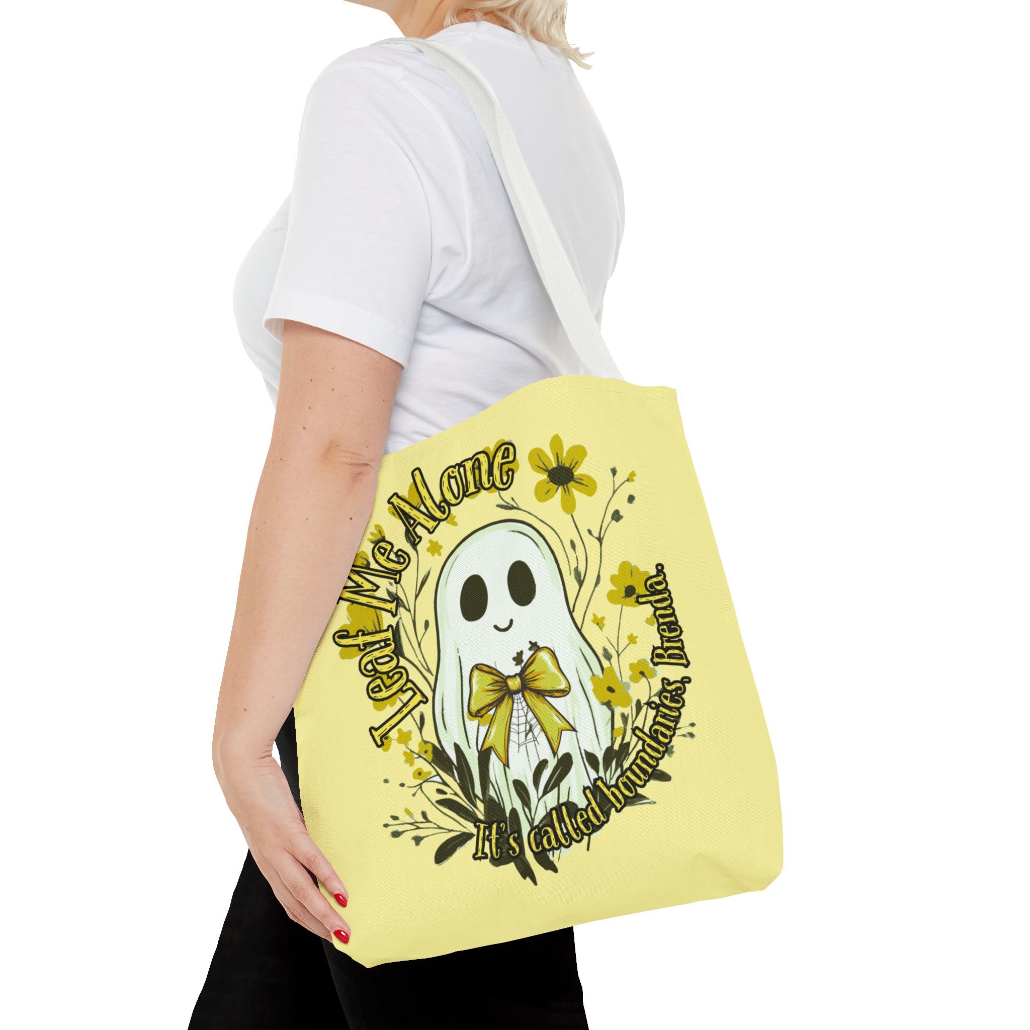 Leaf Me Alone Tote Bag, Cute Ghost Boundaries Bag, Funny Autumn Halloween Tote