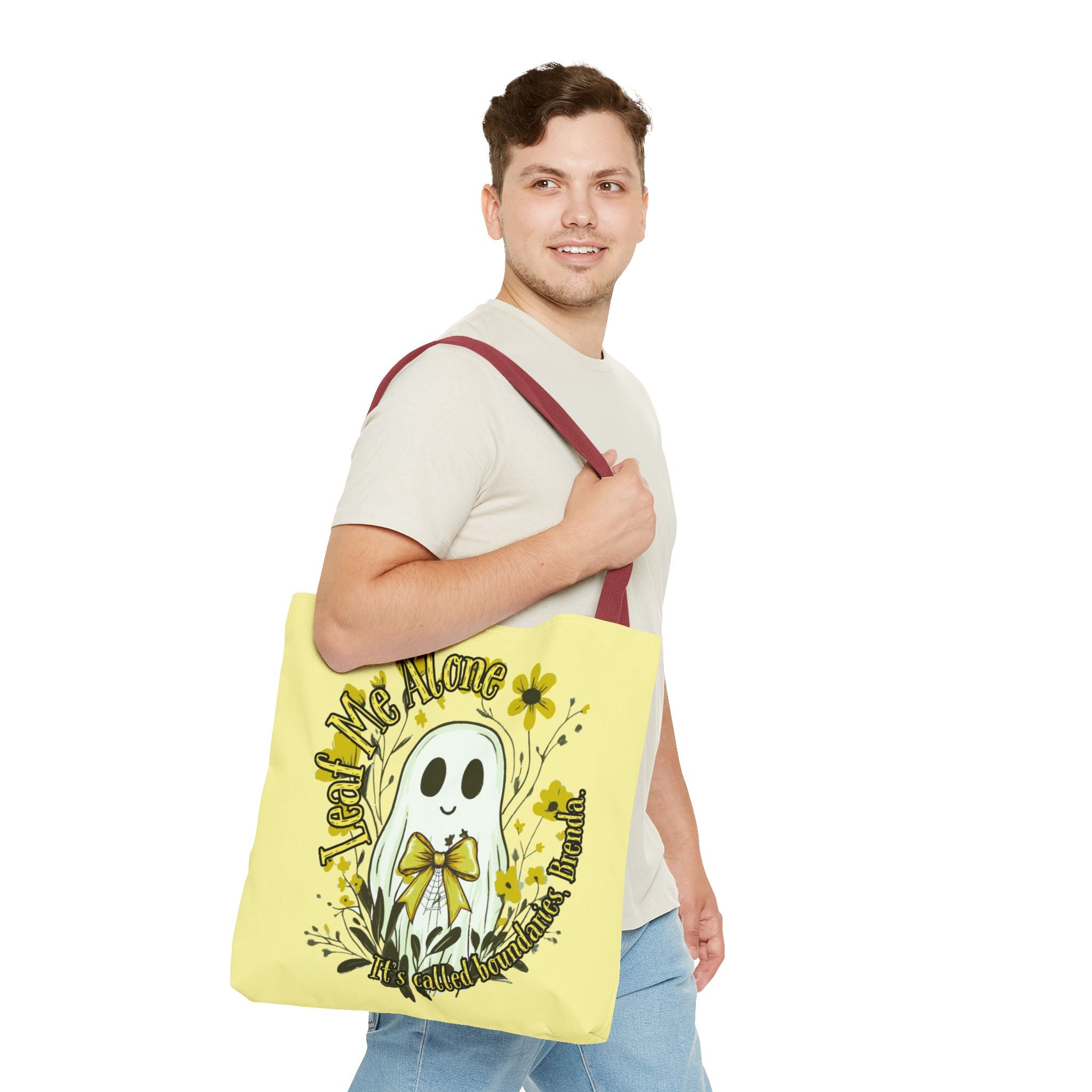 Leaf Me Alone Tote Bag, Cute Ghost Boundaries Bag, Funny Autumn Halloween Tote