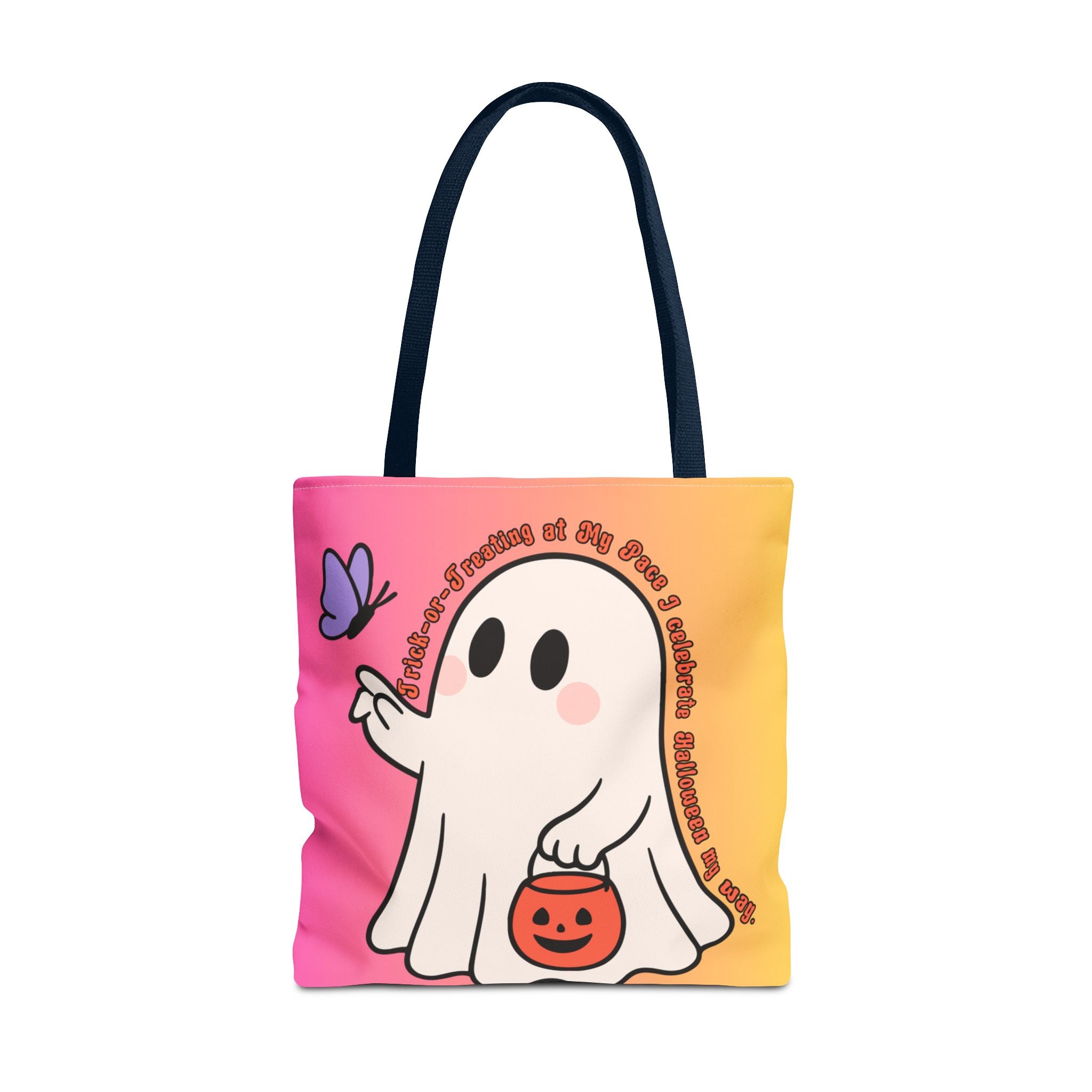 Kawaii Ghost Tote Bag, Pastel Halloween Trick or Treat Bag, Cute Spooky Aesthetic Tote, Pink Orange Ghost Shopper, Fun Halloween Gift
