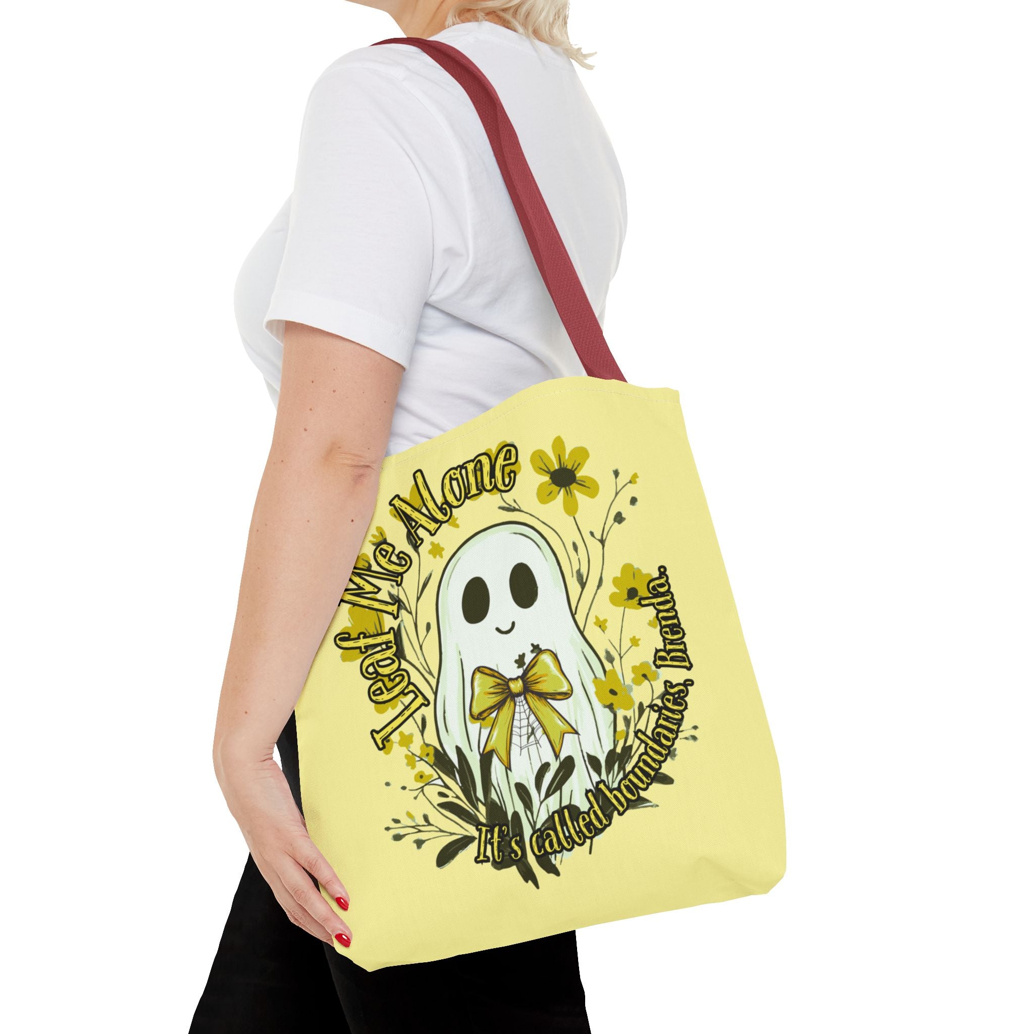 Leaf Me Alone Tote Bag, Cute Ghost Boundaries Bag, Funny Autumn Halloween Tote