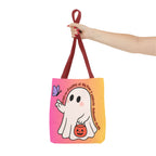 Kawaii Ghost Tote Bag, Pastel Halloween Trick or Treat Bag, Cute Spooky Aesthetic Tote, Pink Orange Ghost Shopper, Fun Halloween Gift