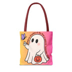 Kawaii Ghost Tote Bag, Pastel Halloween Trick or Treat Bag, Cute Spooky Aesthetic Tote, Pink Orange Ghost Shopper, Fun Halloween Gift