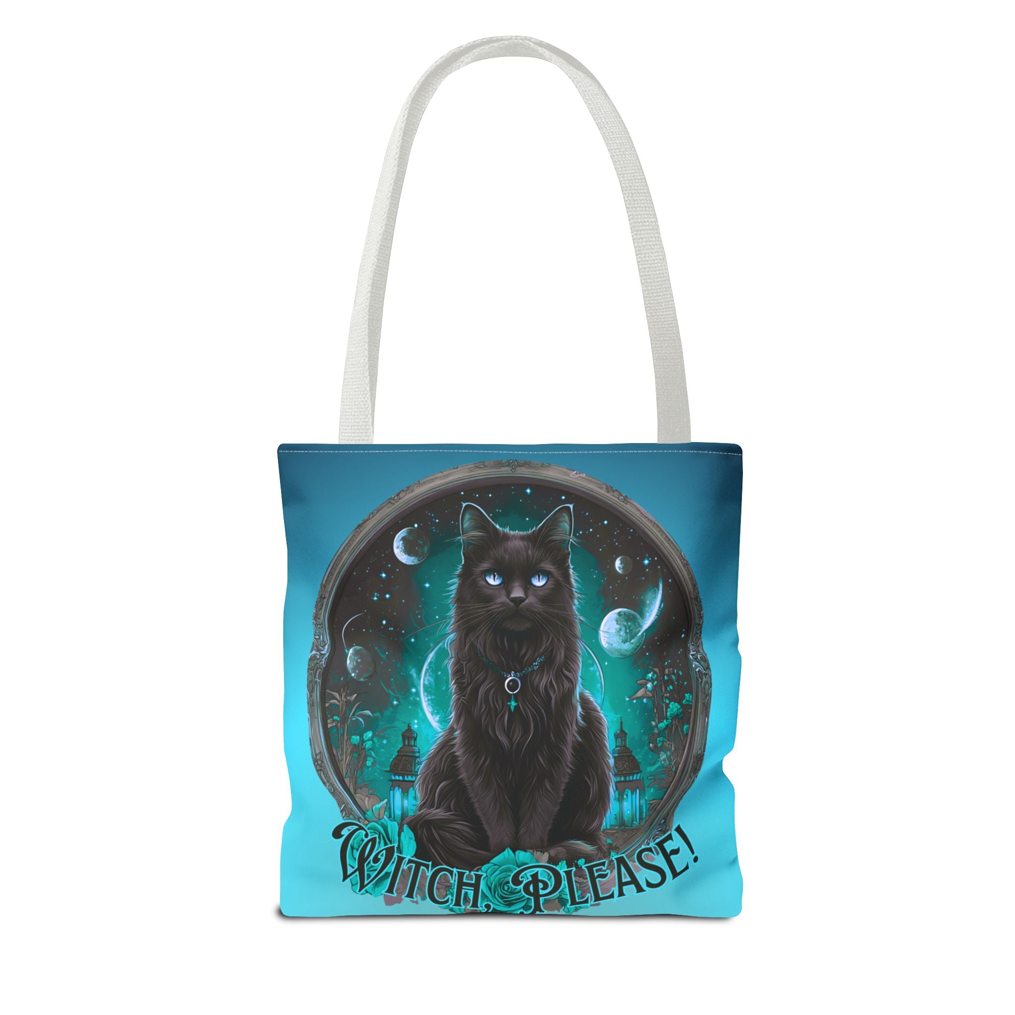 Witch Please Tote Bag – Gothic Black Cat, Spooky Moon Phases, Witchy Aesthetic Shopper