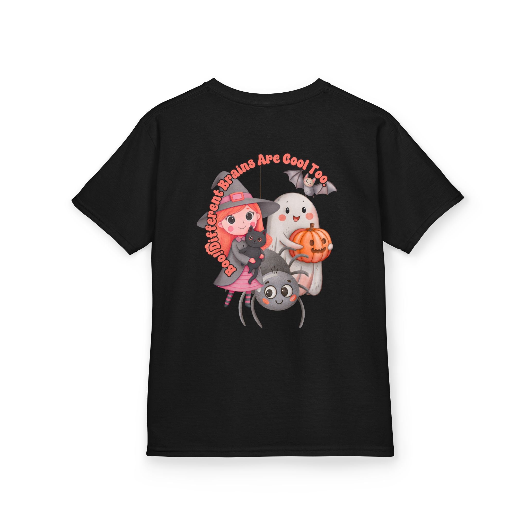 “Boo! Different Brains Are Cool Too” Kids Halloween T-Shirt – Inclusive Slogan Tee