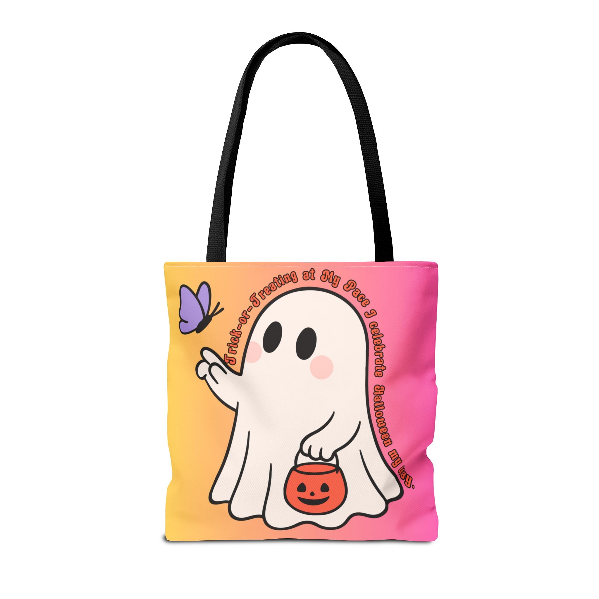 Kawaii Ghost Tote Bag, Pastel Halloween Trick or Treat Bag, Cute Spooky Aesthetic Tote, Pink Orange Ghost Shopper, Fun Halloween Gift