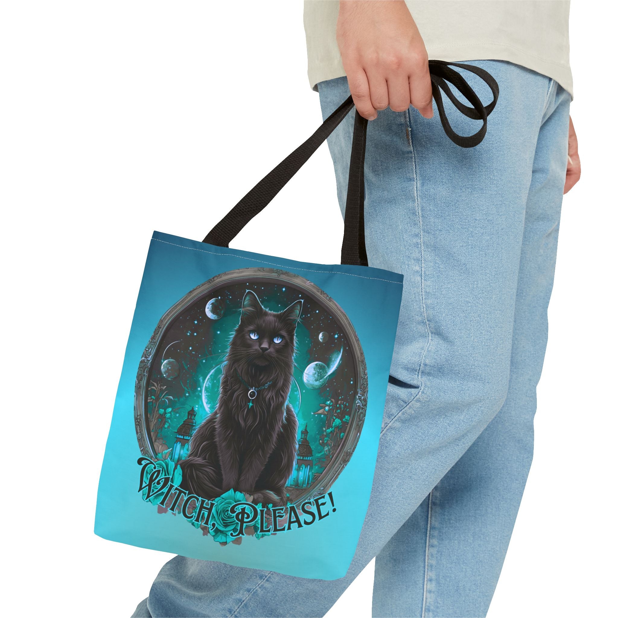 Witch Please Tote Bag – Gothic Black Cat, Spooky Moon Phases, Witchy Aesthetic Shopper