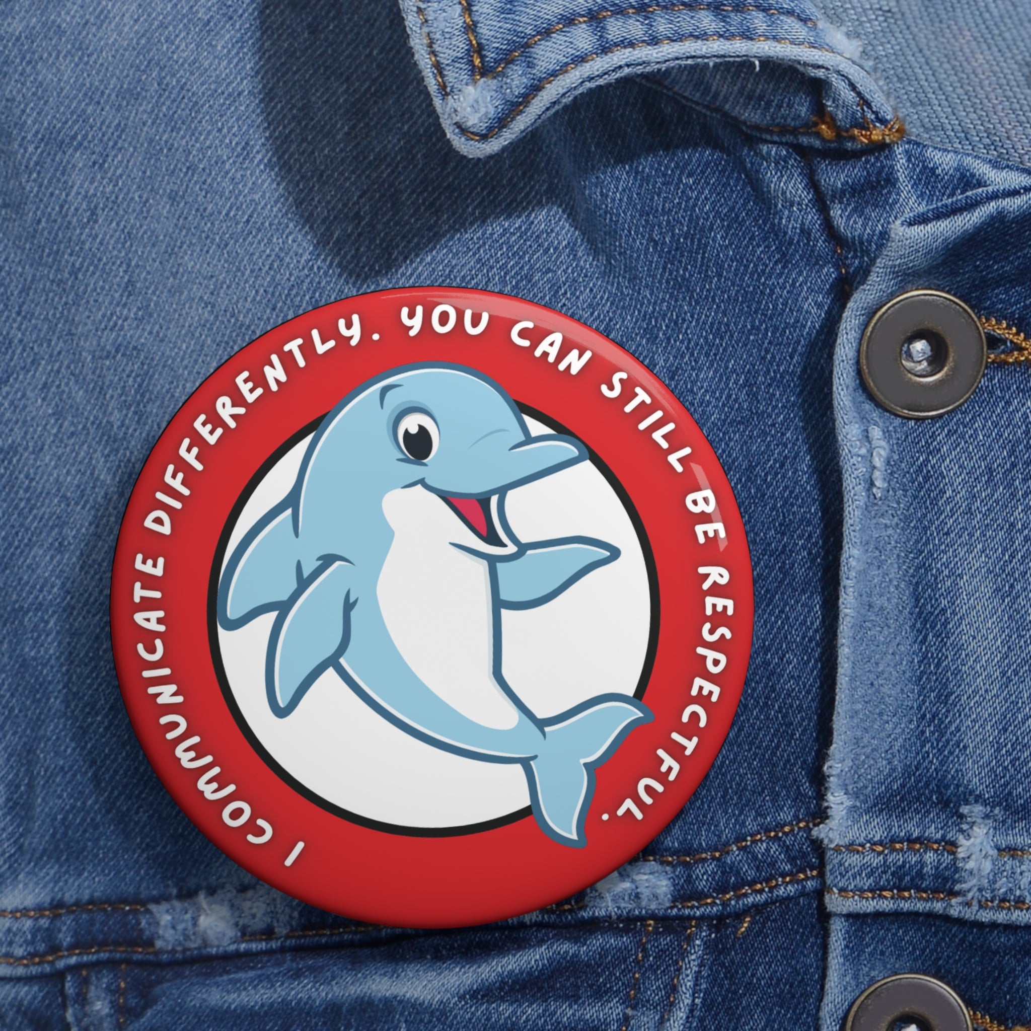 Autism Awareness Pin Badge – Neurodivergent Acceptance Dolphin Design (3in)