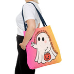 Kawaii Ghost Tote Bag, Pastel Halloween Trick or Treat Bag, Cute Spooky Aesthetic Tote, Pink Orange Ghost Shopper, Fun Halloween Gift