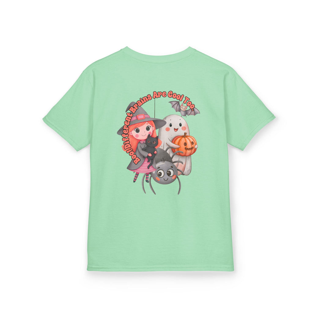 “Boo! Different Brains Are Cool Too” Kids Halloween T-Shirt – Inclusive Slogan Tee