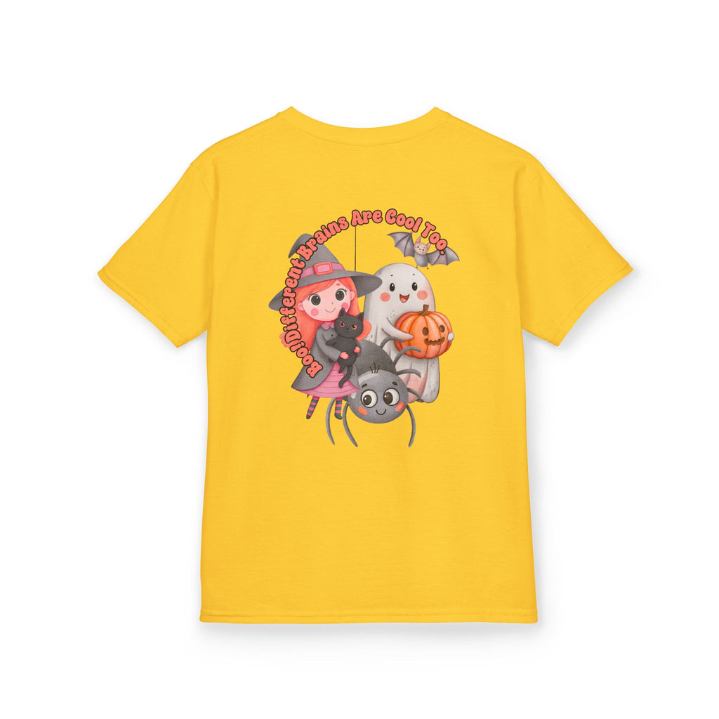 “Boo! Different Brains Are Cool Too” Kids Halloween T-Shirt – Inclusive Slogan Tee