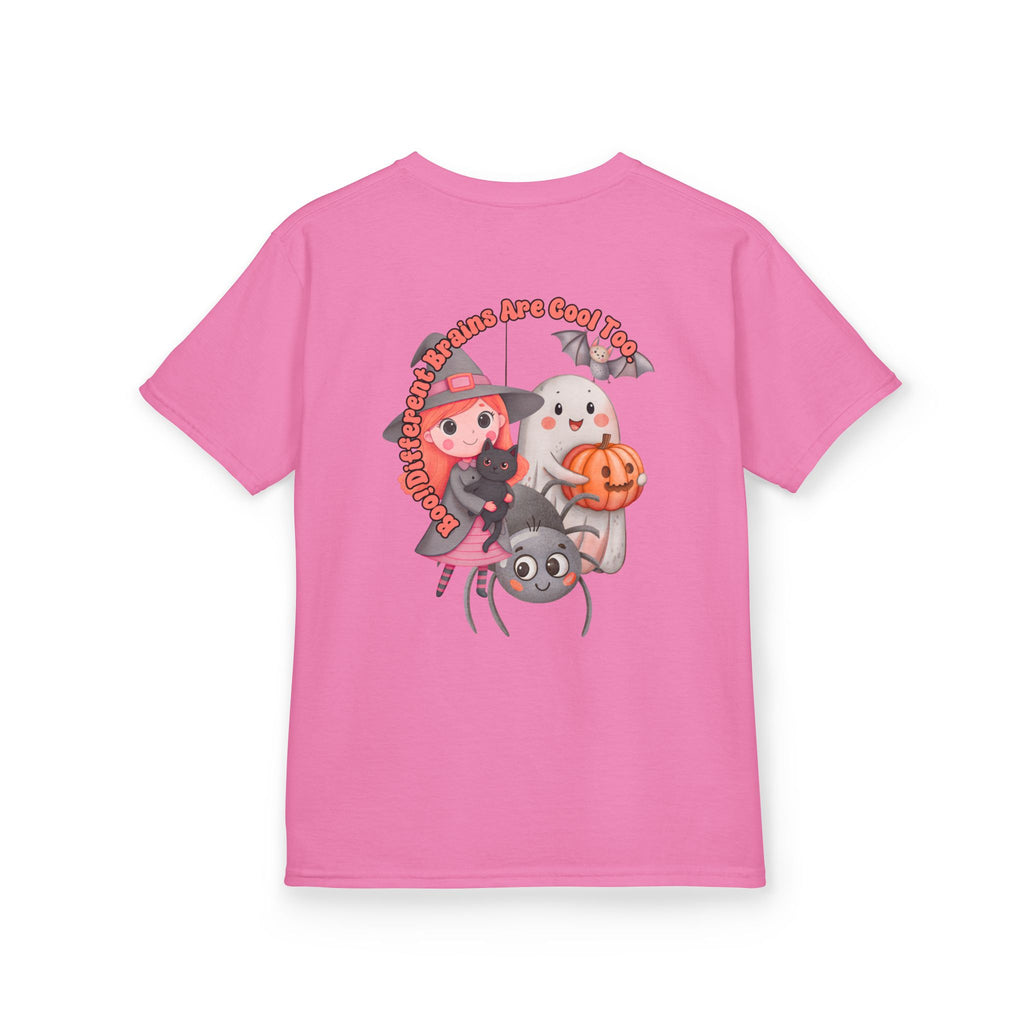 “Boo! Different Brains Are Cool Too” Kids Halloween T-Shirt – Inclusive Slogan Tee