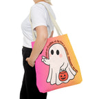 Kawaii Ghost Tote Bag, Pastel Halloween Trick or Treat Bag, Cute Spooky Aesthetic Tote, Pink Orange Ghost Shopper, Fun Halloween Gift