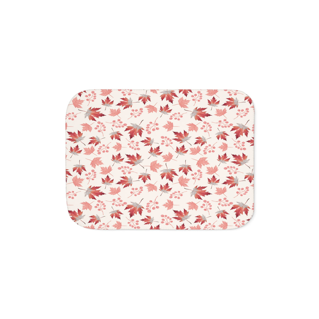 Cosy Autumn Sherpa Blanket – Maple Leaf & Berry Design in Seasonal Hues
