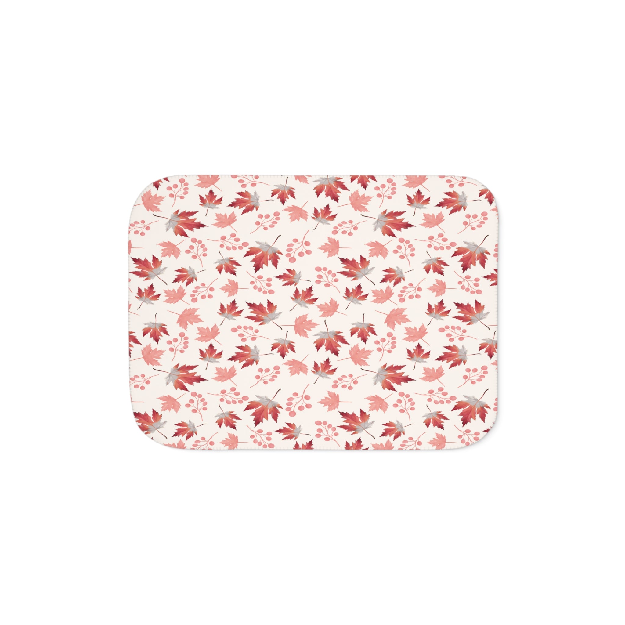 Cosy Autumn Sherpa Blanket – Maple Leaf & Berry Design in Seasonal Hues