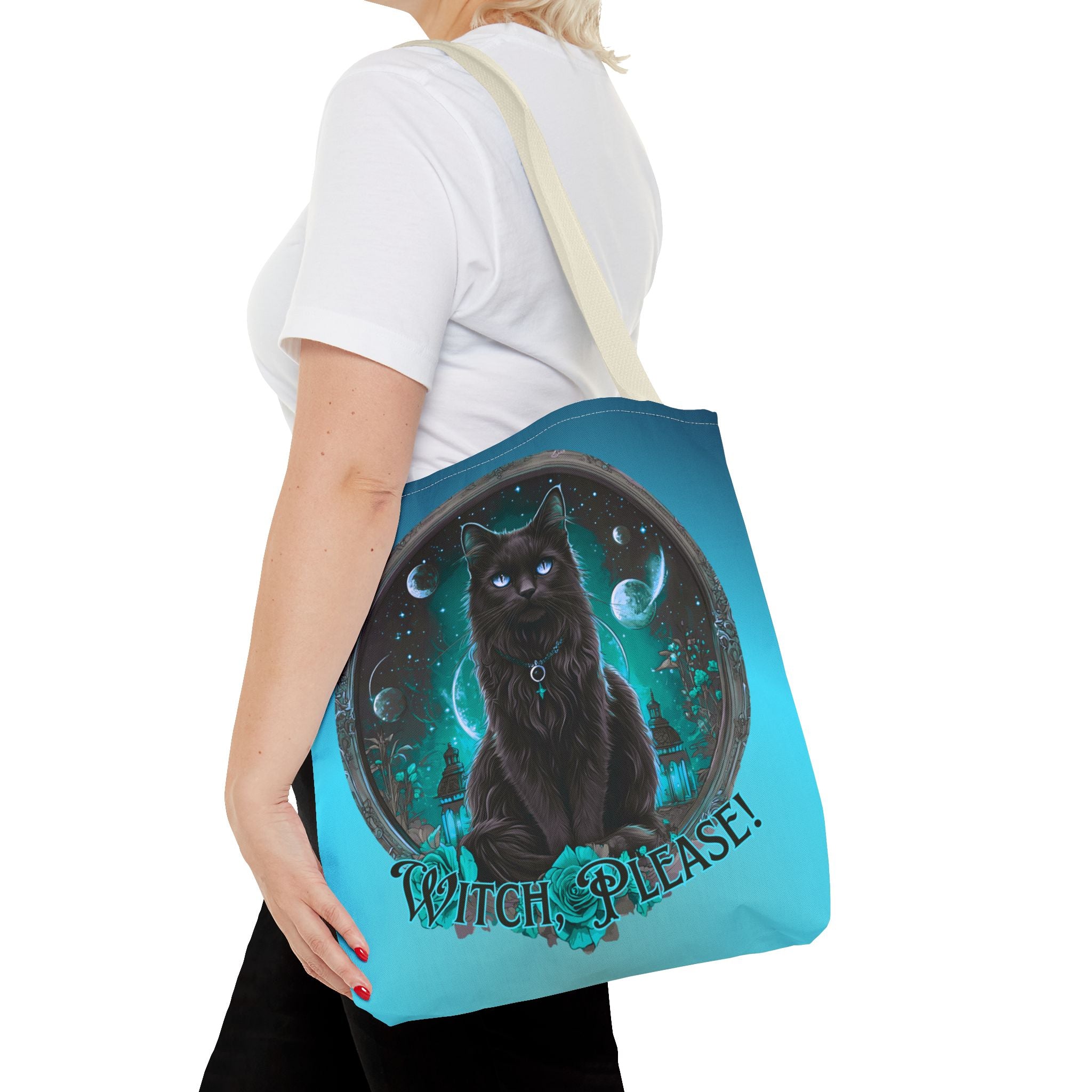 Witch Please Tote Bag – Gothic Black Cat, Spooky Moon Phases, Witchy Aesthetic Shopper
