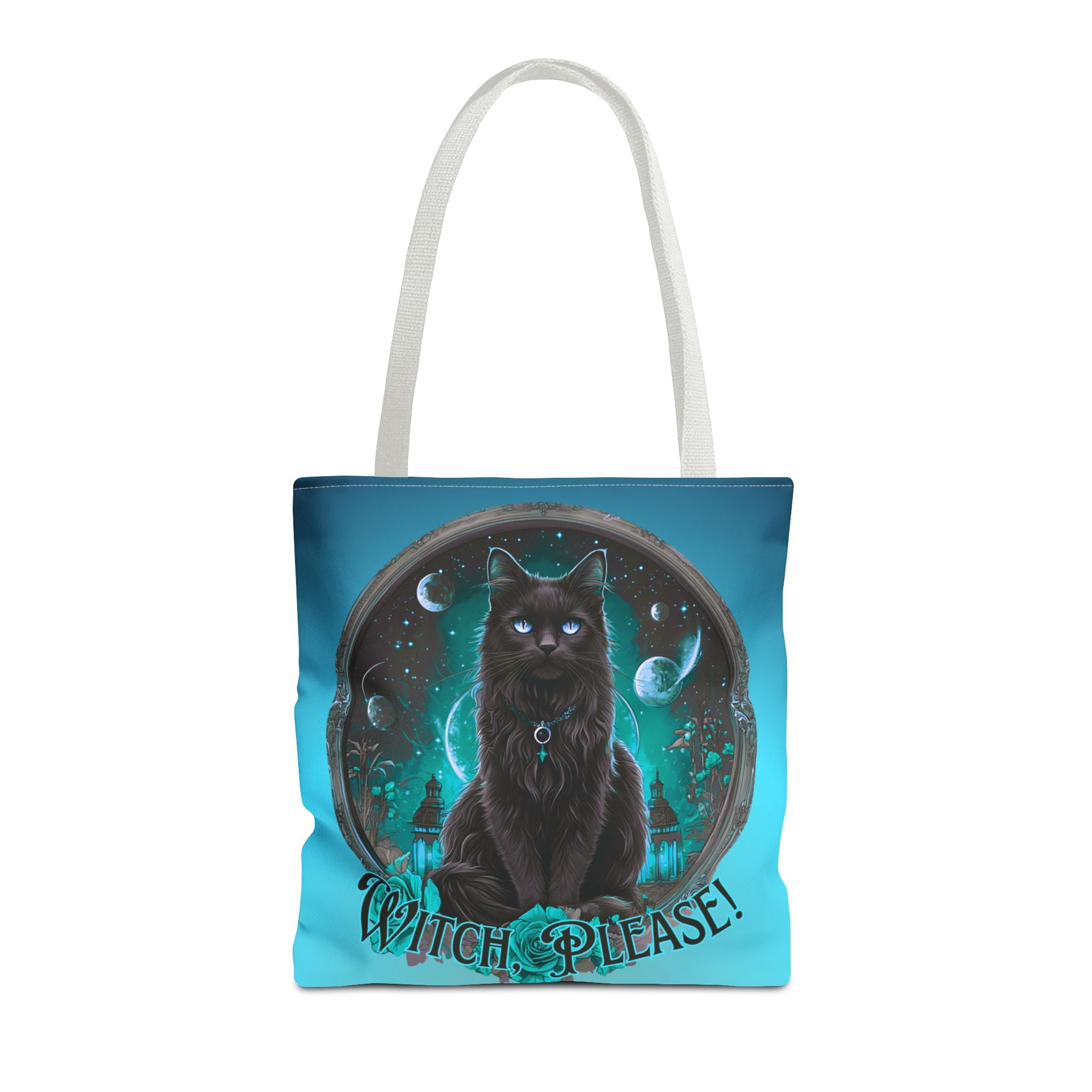 Witch Please Tote Bag – Gothic Black Cat, Spooky Moon Phases, Witchy Aesthetic Shopper