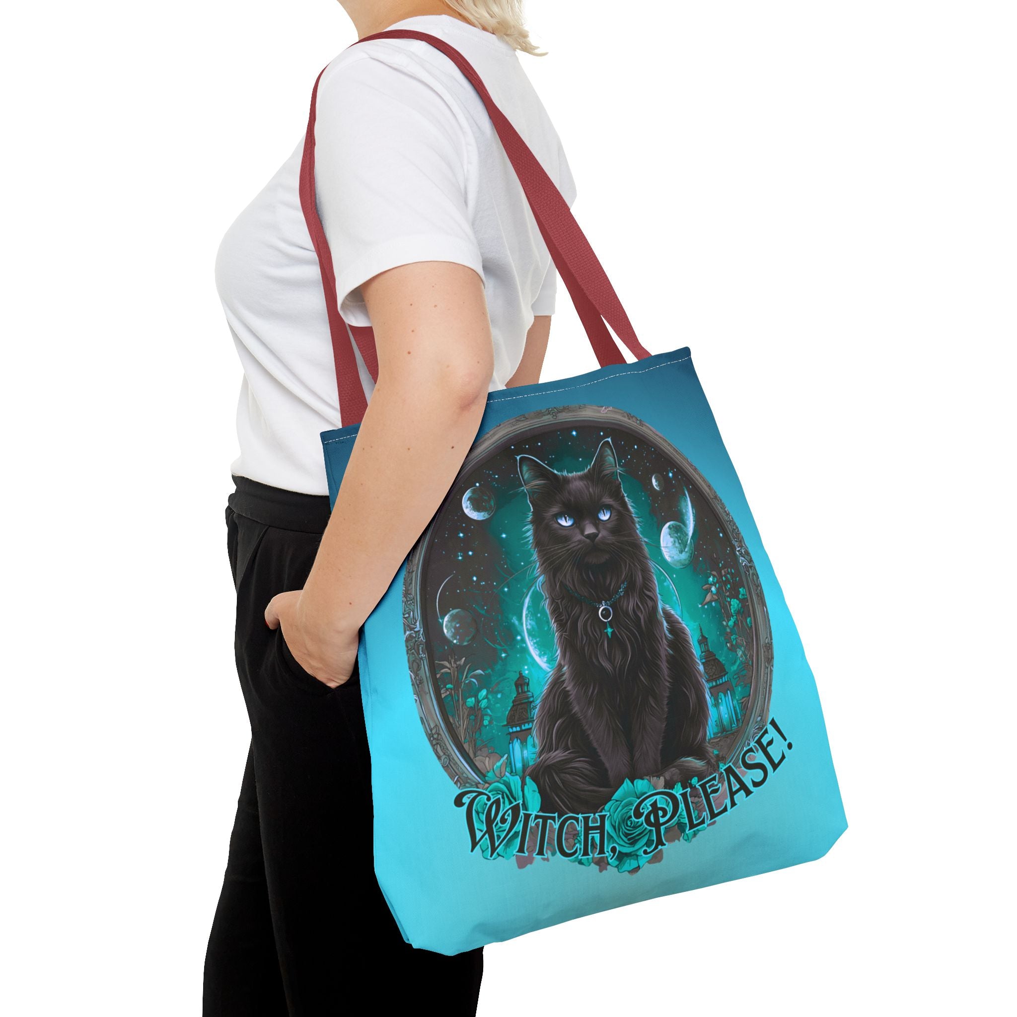 Witch Please Tote Bag – Gothic Black Cat, Spooky Moon Phases, Witchy Aesthetic Shopper