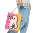Kawaii Ghost Tote Bag, Pastel Halloween Trick or Treat Bag, Cute Spooky Aesthetic Tote, Pink Orange Ghost Shopper, Fun Halloween Gift