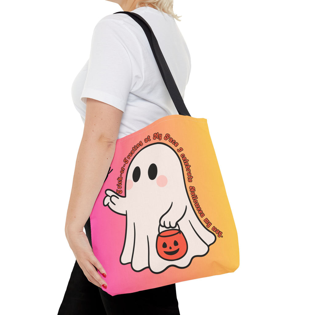 Kawaii Ghost Tote Bag, Pastel Halloween Trick or Treat Bag, Cute Spooky Aesthetic Tote, Pink Orange Ghost Shopper, Fun Halloween Gift
