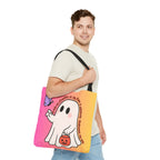 Kawaii Ghost Tote Bag, Pastel Halloween Trick or Treat Bag, Cute Spooky Aesthetic Tote, Pink Orange Ghost Shopper, Fun Halloween Gift