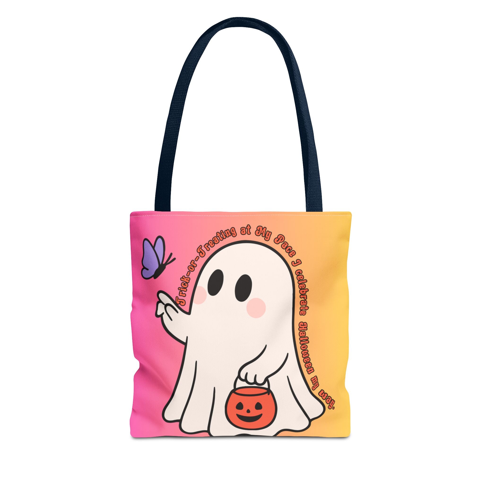 Kawaii Ghost Tote Bag, Pastel Halloween Trick or Treat Bag, Cute Spooky Aesthetic Tote, Pink Orange Ghost Shopper, Fun Halloween Gift