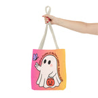 Kawaii Ghost Tote Bag, Pastel Halloween Trick or Treat Bag, Cute Spooky Aesthetic Tote, Pink Orange Ghost Shopper, Fun Halloween Gift