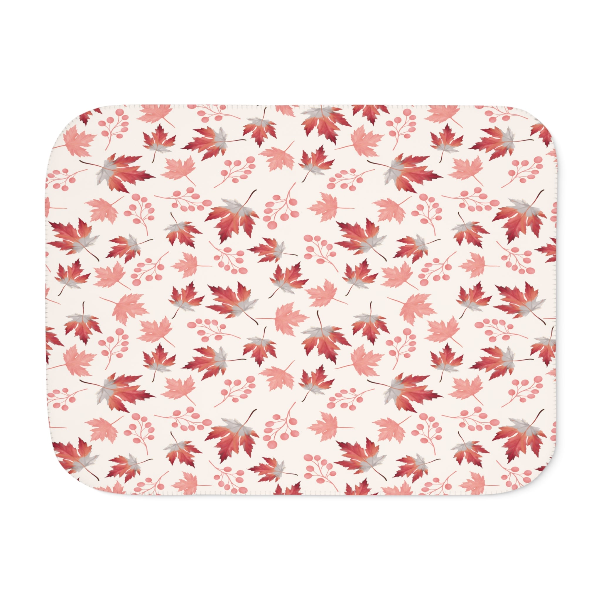 Cosy Autumn Sherpa Blanket – Maple Leaf & Berry Design in Seasonal Hues