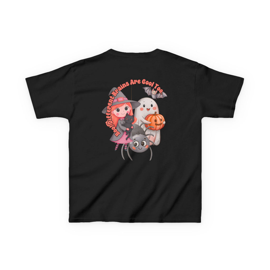 “Boo! Different Brains Are Cool Too” Kids Halloween T-Shirt – Inclusive Slogan Tee
