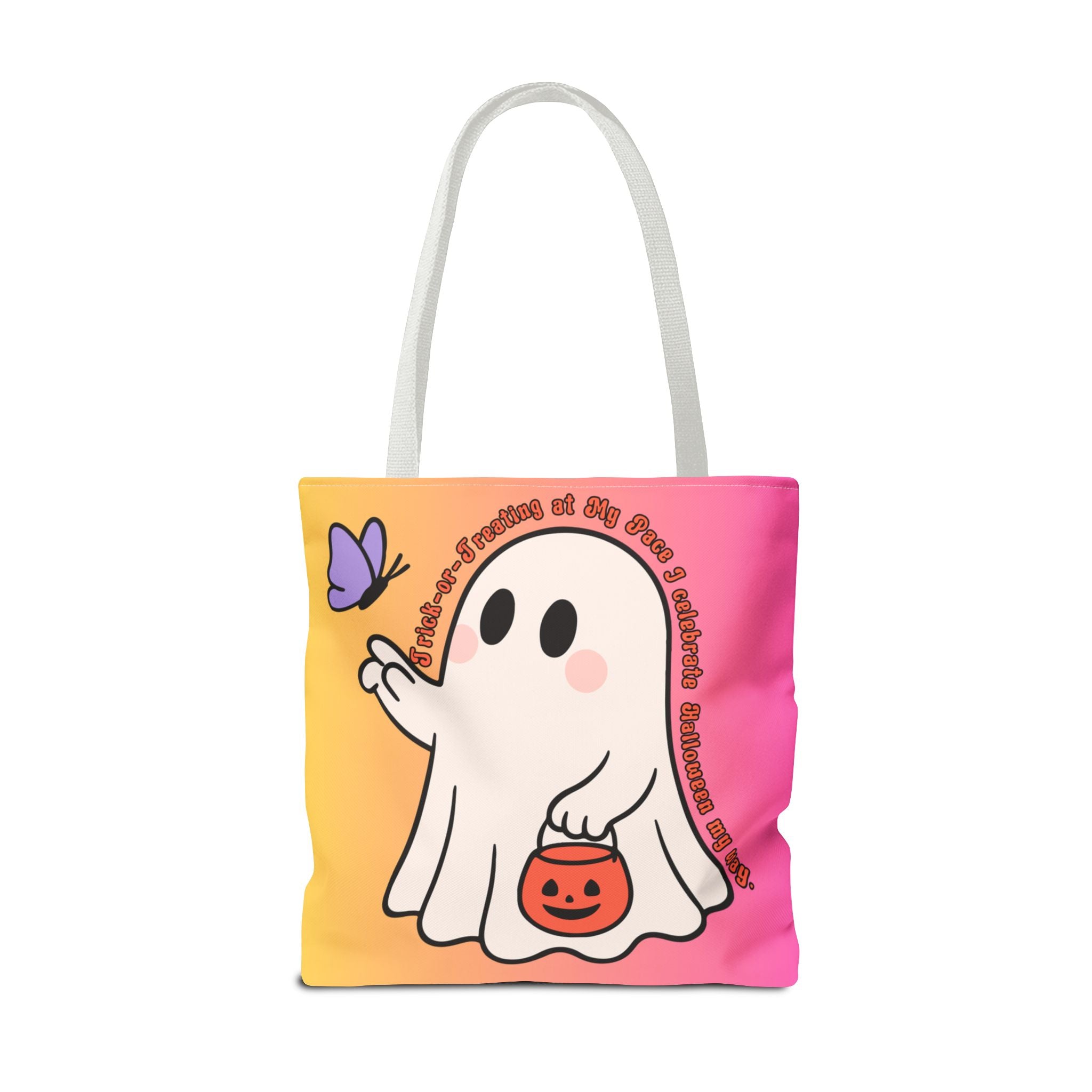 Kawaii Ghost Tote Bag, Pastel Halloween Trick or Treat Bag, Cute Spooky Aesthetic Tote, Pink Orange Ghost Shopper, Fun Halloween Gift