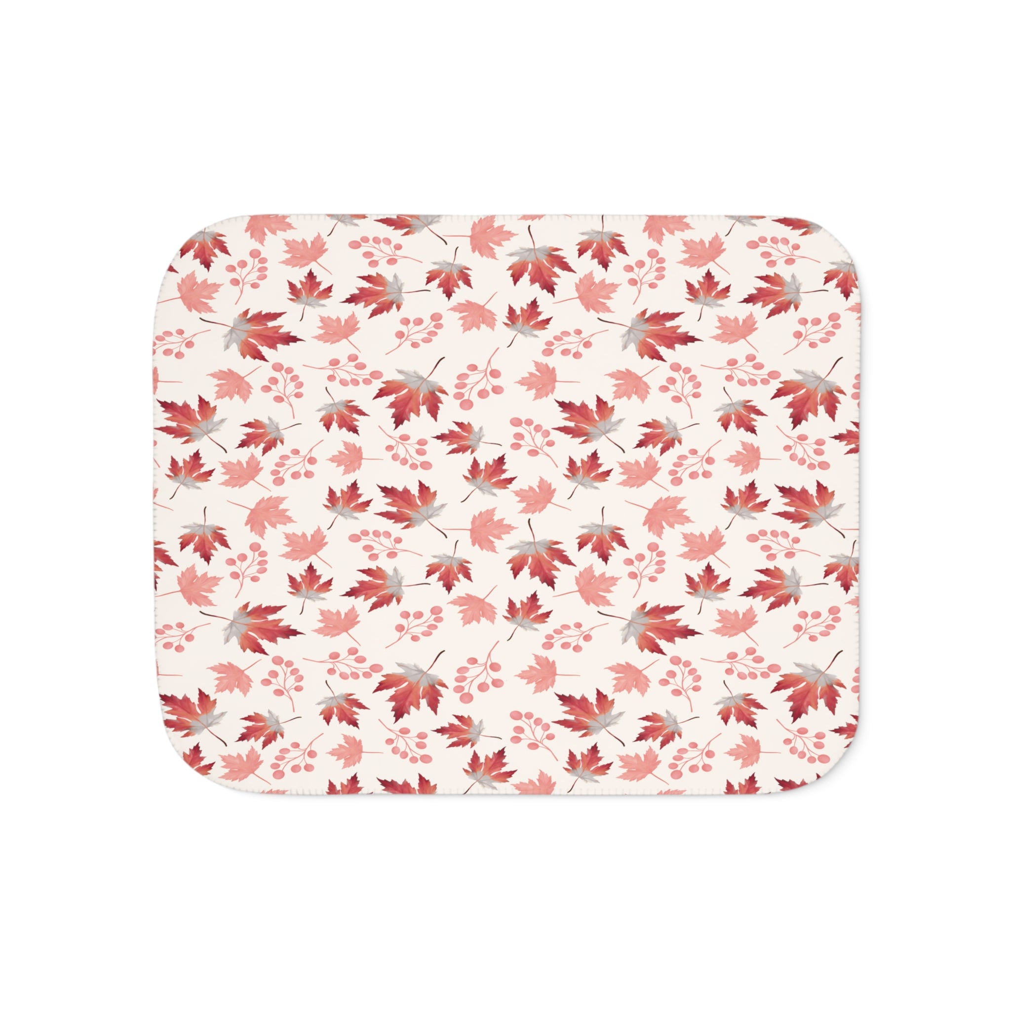 Cosy Autumn Sherpa Blanket – Maple Leaf & Berry Design in Seasonal Hues