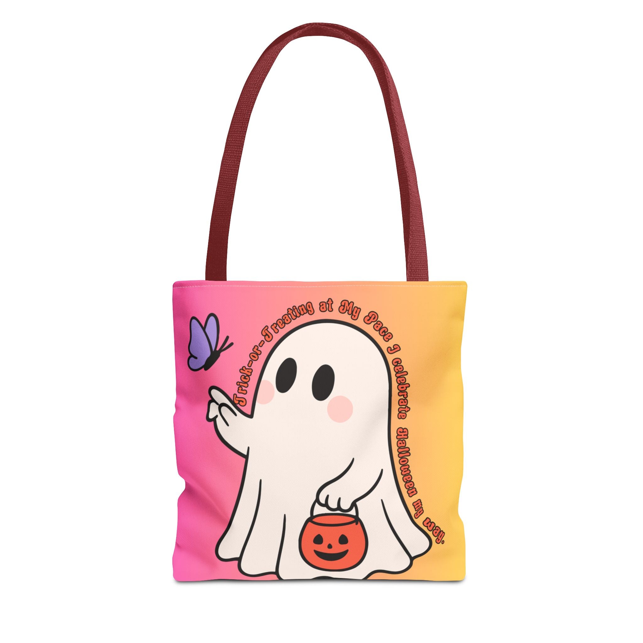 Kawaii Ghost Tote Bag, Pastel Halloween Trick or Treat Bag, Cute Spooky Aesthetic Tote, Pink Orange Ghost Shopper, Fun Halloween Gift