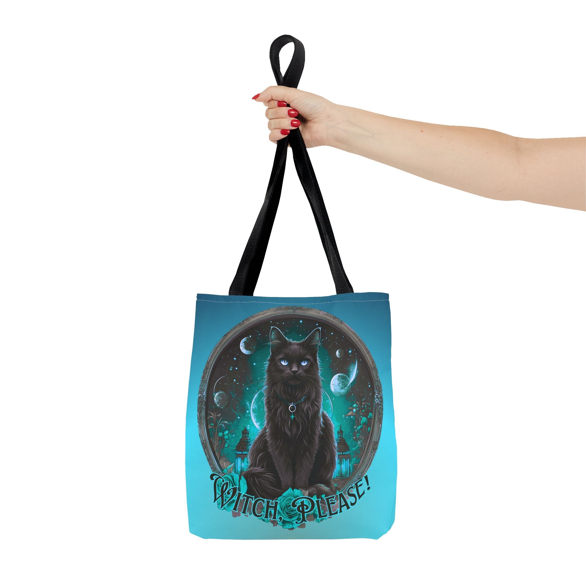 Witch Please Tote Bag – Gothic Black Cat, Spooky Moon Phases, Witchy Aesthetic Shopper