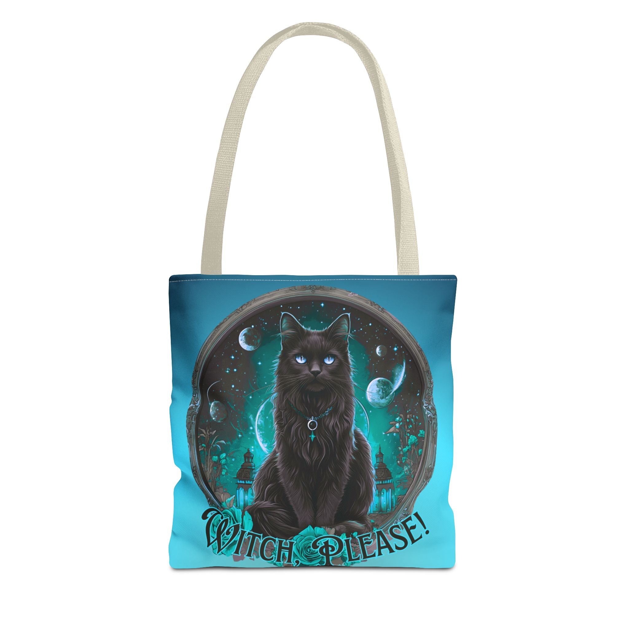 Witch Please Tote Bag – Gothic Black Cat, Spooky Moon Phases, Witchy Aesthetic Shopper