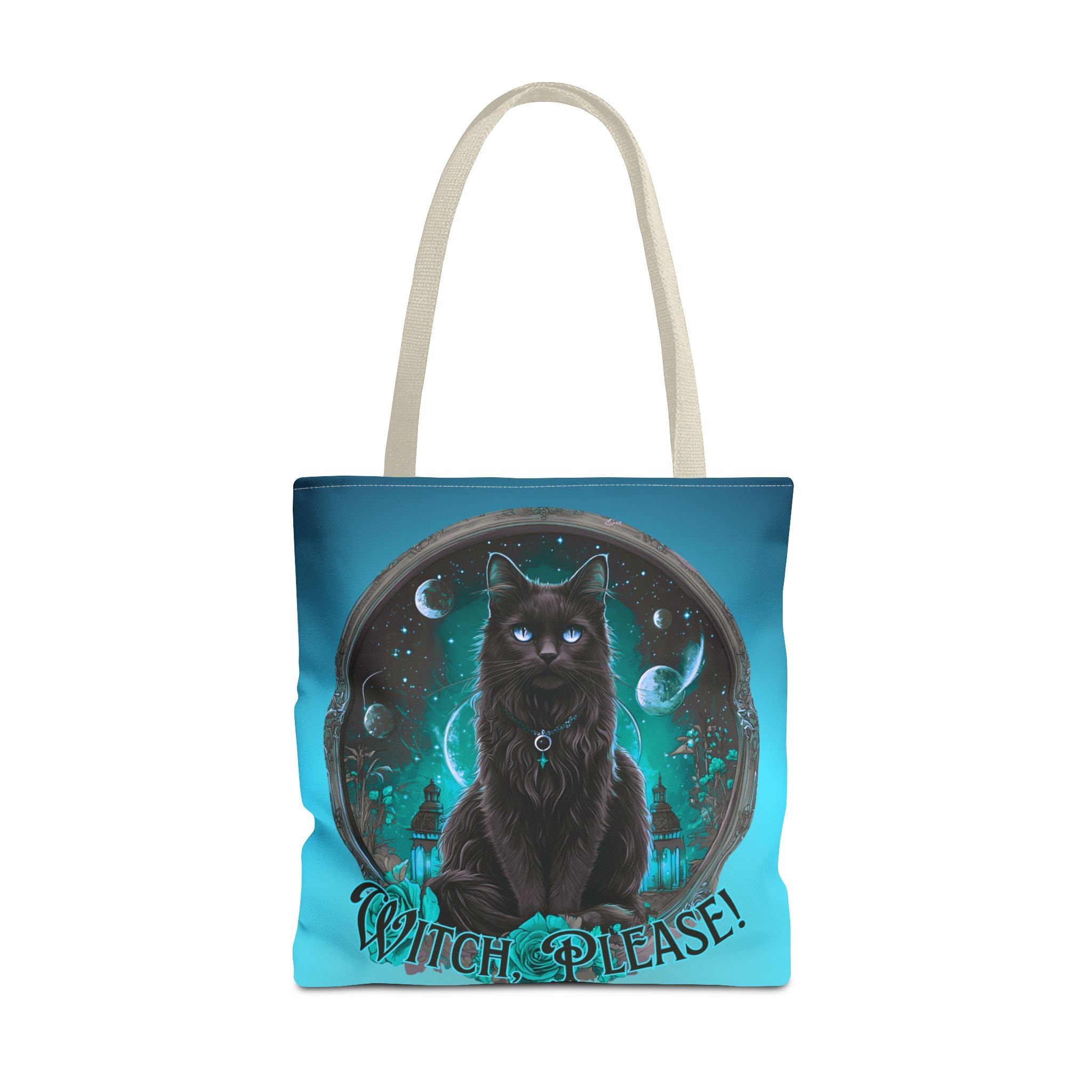 Witch Please Tote Bag – Gothic Black Cat, Spooky Moon Phases, Witchy Aesthetic Shopper