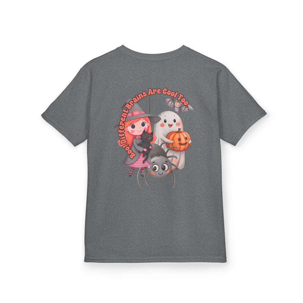 “Boo! Different Brains Are Cool Too” Kids Halloween T-Shirt – Inclusive Slogan Tee