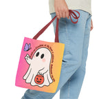Kawaii Ghost Tote Bag, Pastel Halloween Trick or Treat Bag, Cute Spooky Aesthetic Tote, Pink Orange Ghost Shopper, Fun Halloween Gift