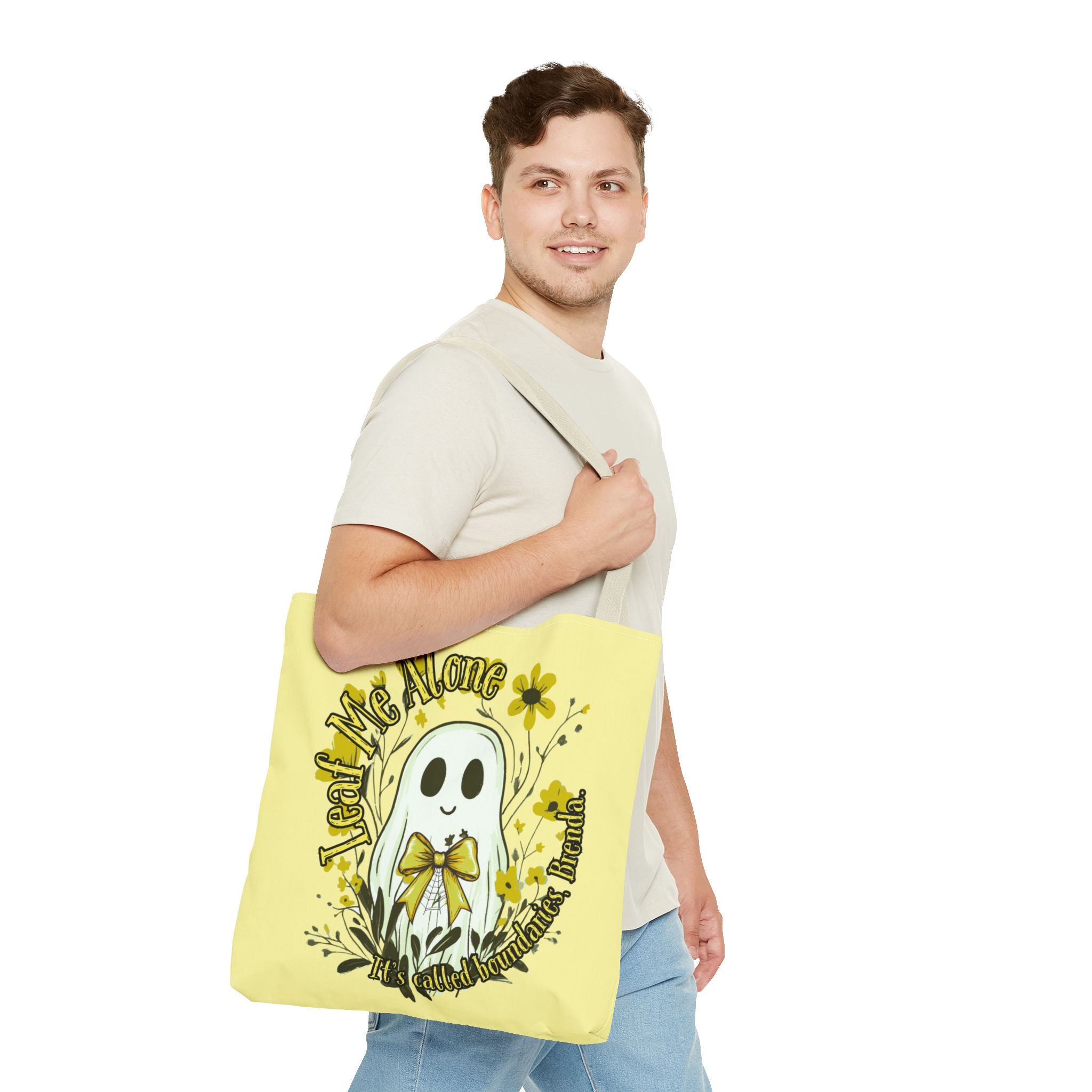 Leaf Me Alone Tote Bag, Cute Ghost Boundaries Bag, Funny Autumn Halloween Tote