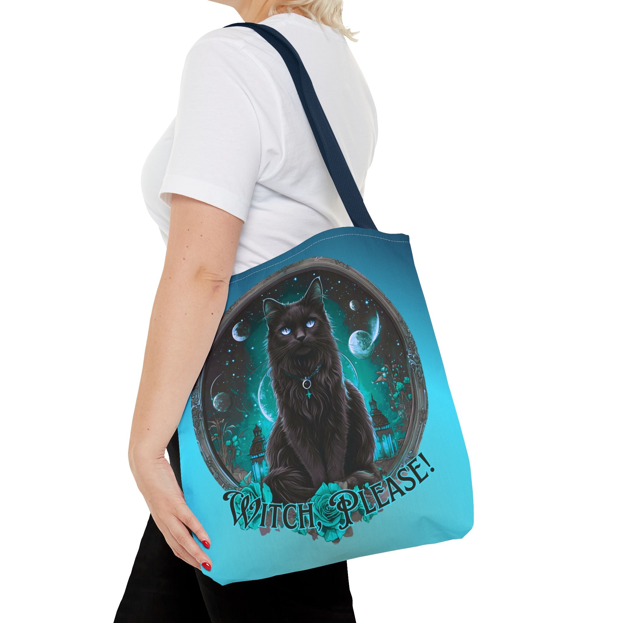 Witch Please Tote Bag – Gothic Black Cat, Spooky Moon Phases, Witchy Aesthetic Shopper