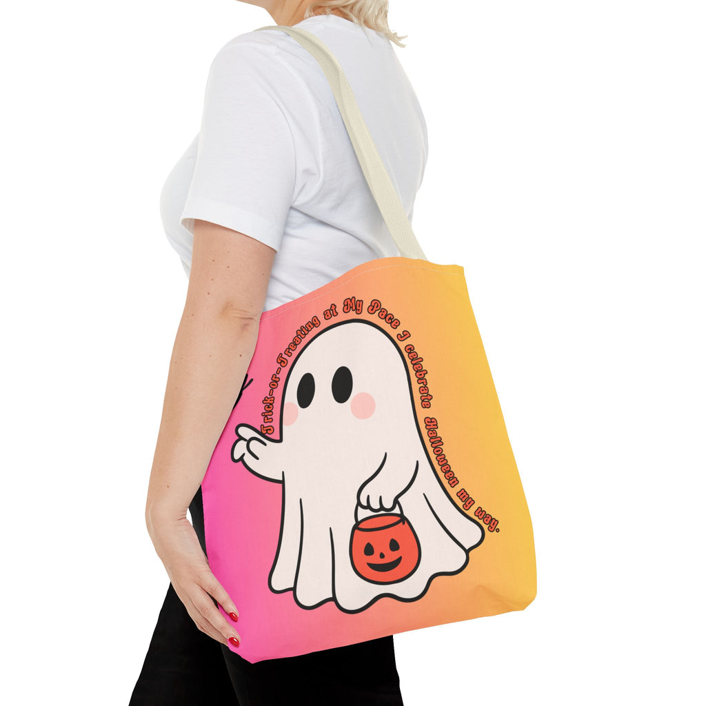 Kawaii Ghost Tote Bag, Pastel Halloween Trick or Treat Bag, Cute Spooky Aesthetic Tote, Pink Orange Ghost Shopper, Fun Halloween Gift