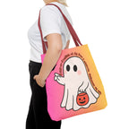 Kawaii Ghost Tote Bag, Pastel Halloween Trick or Treat Bag, Cute Spooky Aesthetic Tote, Pink Orange Ghost Shopper, Fun Halloween Gift