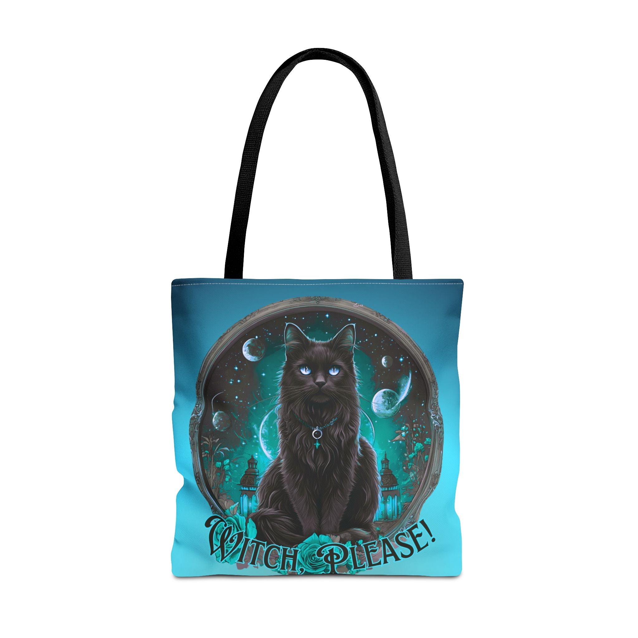 Witch Please Tote Bag – Gothic Black Cat, Spooky Moon Phases, Witchy Aesthetic Shopper