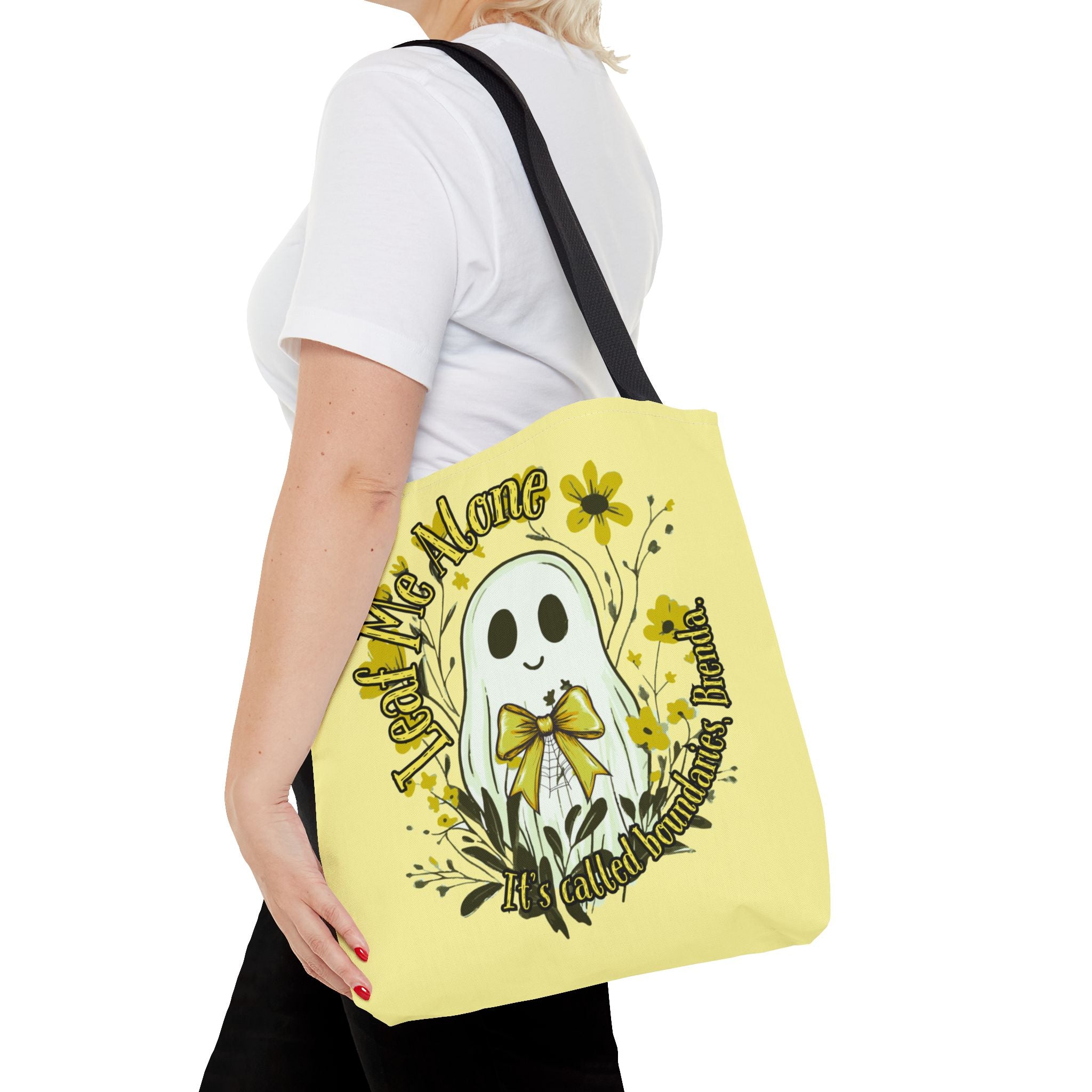 Leaf Me Alone Tote Bag, Cute Ghost Boundaries Bag, Funny Autumn Halloween Tote